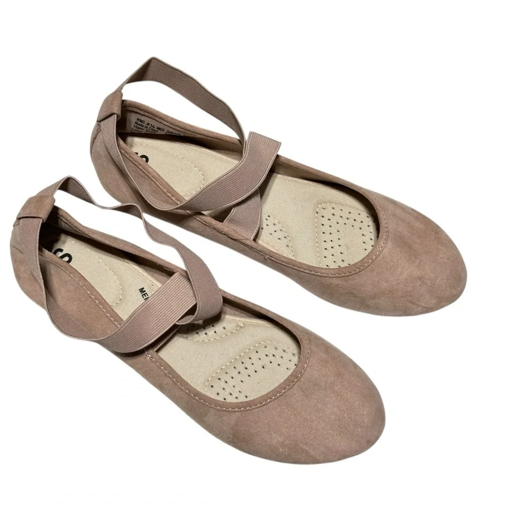 👉 SO Womens Ballet Flats Seadragon Blush Size 8.5 Nude Cross Strap Slip-On Shoes